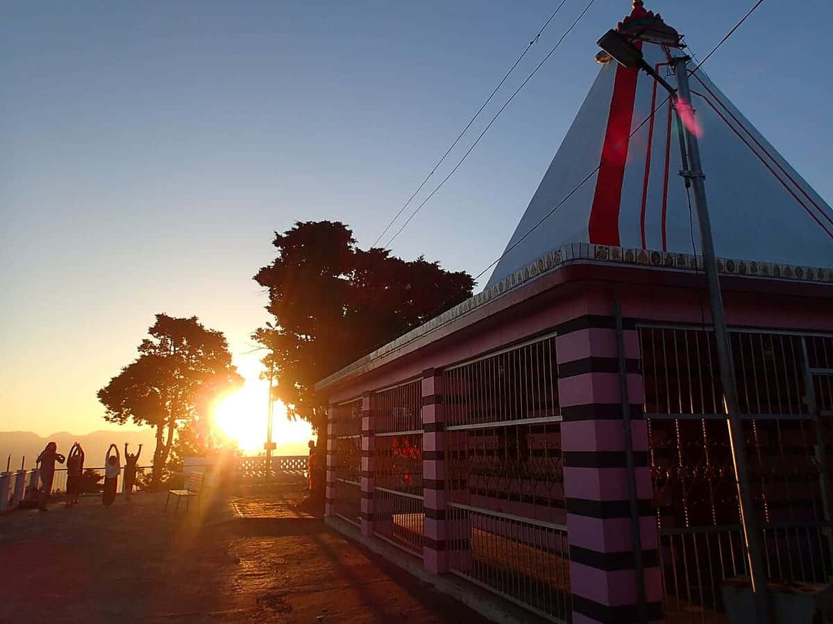 Sunrise behind the Kunjapuri Devi temple near Rishikesh