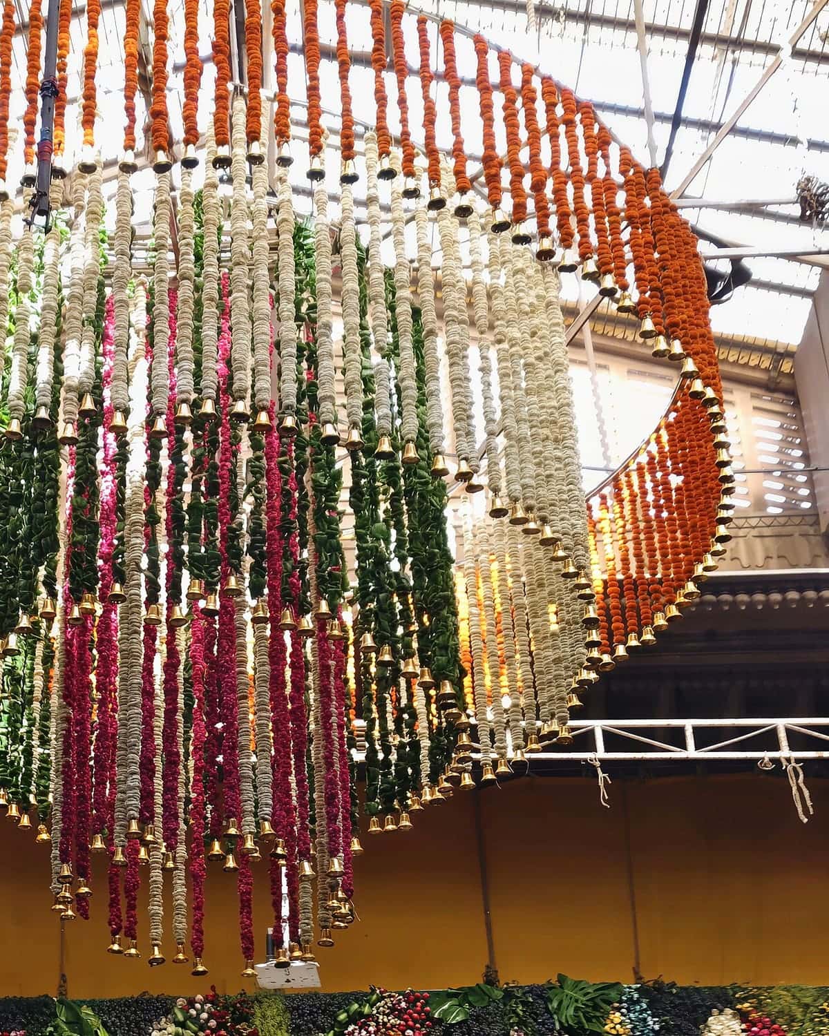 Floral chandelier at Banke Bihari Temple, Vrindavan