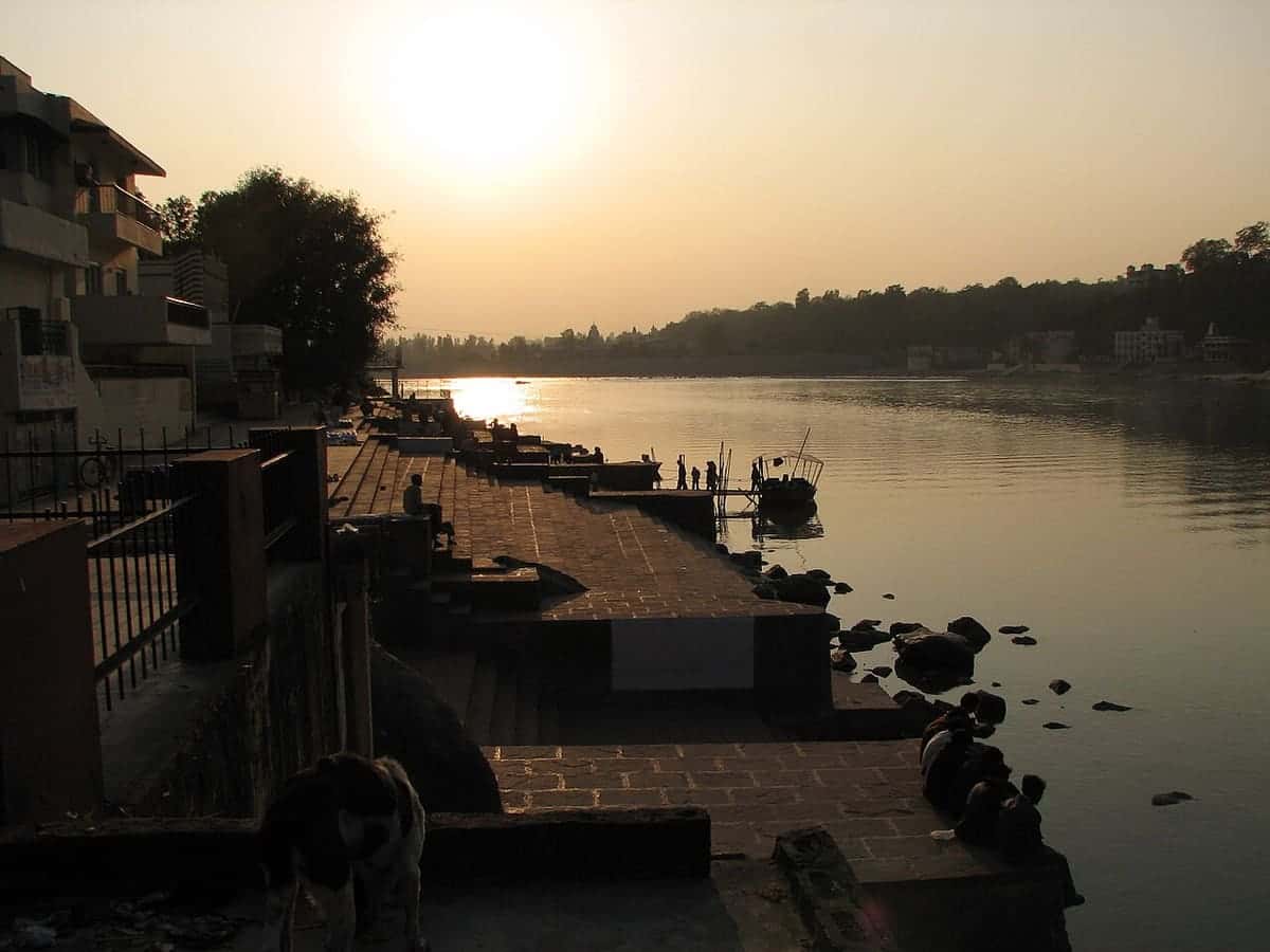 Evening sun over the Ganga and the ghats of Rishikesh